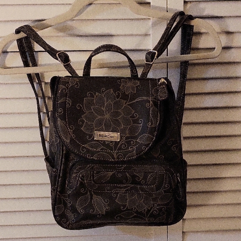 MULTI Sac  Charcoal Floral Backpack/Purse